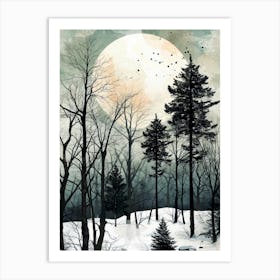 Full Moon In The Woods watercolor landscape Art Print