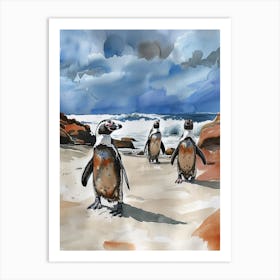 Humboldt Penguin Boulders Beach Simons Town Watercolour Painting 2 Art Print