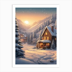 Christmas House In The Snow Art Print