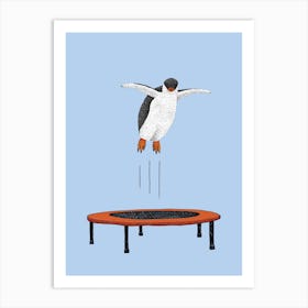 Penguin On A Trampoline Art Print
