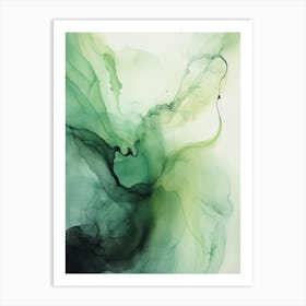 Sage Green And Black Flow Asbtract Painting 1 Art Print
