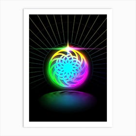 Neon Geometric Glyph in Candy Blue and Pink with Rainbow Sparkle on Black n.0262 Art Print
