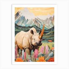 Rhino With Flowers & Plants 15 Art Print