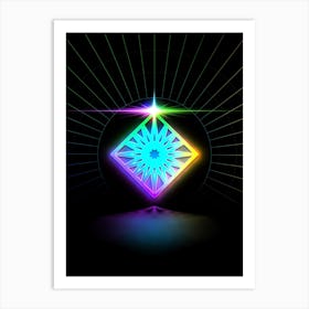 Neon Geometric Glyph in Candy Blue and Pink with Rainbow Sparkle on Black n.0470 Art Print