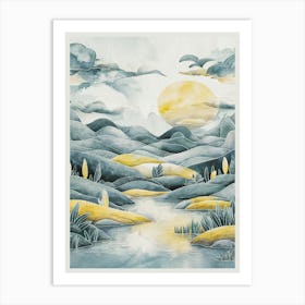 Tranquil Watercolor Landscape Rendering With Dreamlike Ambiance 1 Art Print