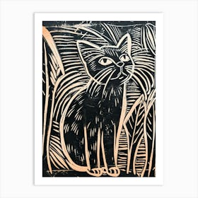 Balinese Cat Linocut Blockprint 2 Art Print