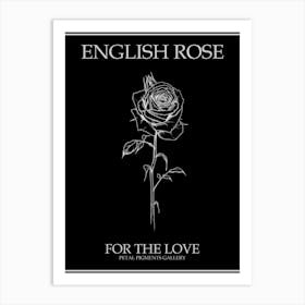 English Rose Black And White Line Drawing 16 Poster Inverted Art Print