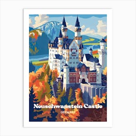 Neuschwanstein Castle Bavaria Digital Travel Illustration Affiche