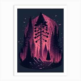 A Fantasy Forest At Night In Red Theme 58 Art Print