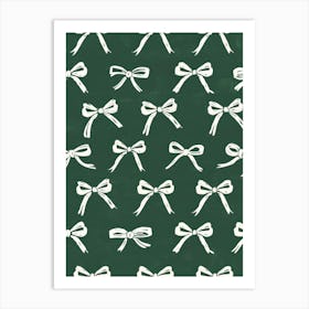 Green And White Bows 4 Pattern Art Print