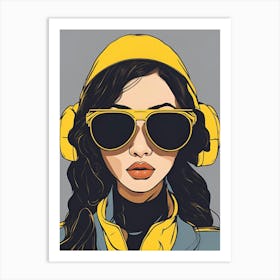 Listening to music Girl In Sunglasses , Pop art Art Print