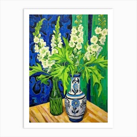 Flowers In A Vase Still Life Painting Delphinium Art Print