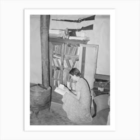 Wife Of Farmer At Her Bookcase In Her Log Home, Pie Town, New Mexico By Russell Lee Art Print