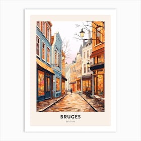 Vintage Winter Travel Poster Bruges Belgium 4 Art Print