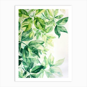 Watercolor Of Green Leaves Art Print