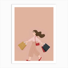 Girl With Shopping Bags Art Print