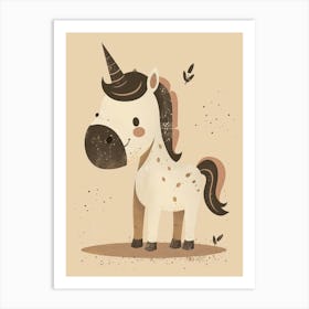 Beige & Brown Unicorn Muted Pastel Art Print