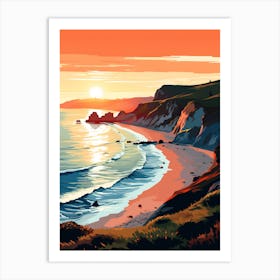 Lulworth Cove Beach Dorset At Sunset, Vibrant Painting 3 Art Print