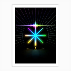 Neon Geometric Glyph Abstract in Candy Blue and Pink with Rainbow Sparkle on Black n.0357 Art Print