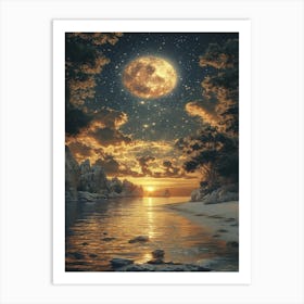 Full Moon Over The Sea Art Print