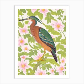 Green Heron William Morris Style Bird Art Print