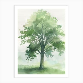 Ash Tree Atmospheric Watercolour Painting 1 Art Print