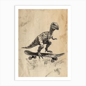 Vintage Iguanodon Dinosaur On A Skateboard 2 Art Print