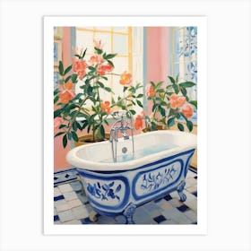 A Bathtube Full Of Camellia In A Bathroom 3 Art Print