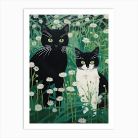 Black Cats In Daisies 2 Art Print