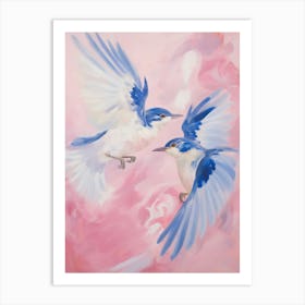 Pink Ethereal Bird Painting Blue Jay 5 Art Print