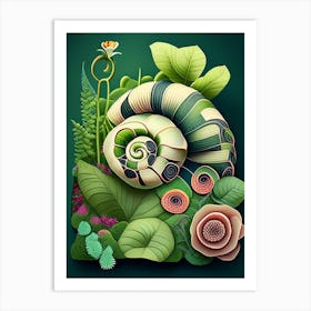Garden Snail Feeding On Plants Patchwork Art Print