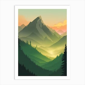 Misty Mountains Vertical Background In Green Tone 35 Art Print