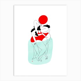 Red Swimmers Art Print