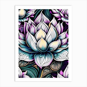 Lotus Flower Repeat Pattern Graffiti 4 Art Print