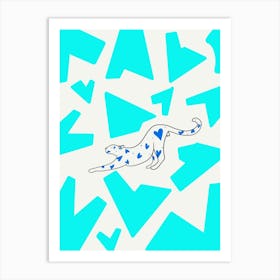 Leopard hearts blue. Love. Leopard line Art Print