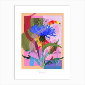 Cornflower (Bachelor S Button) 4 Neon Flower Collage Poster Art Print