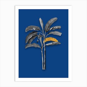 Vintage Banana Tree Black and White Gold Leaf Floral Art on Midnight Blue n.0243 Art Print