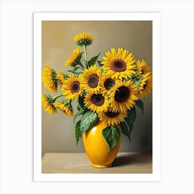 Sunflowers In A Yellow Vase Art Print