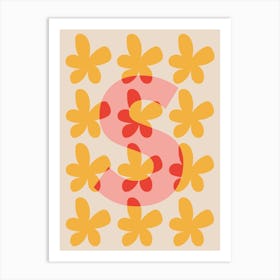 Alphabet Flower Letter S Print - Pink, Yellow, Red Art Print