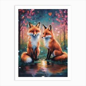 Foxes in Love ~ Valentines Day 1 Art Print