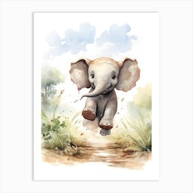 Elephant Painting Running Watercolour 2 Art Print