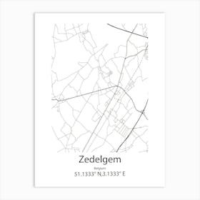 Zedelgem,Belgium Minimalist Map Art Print