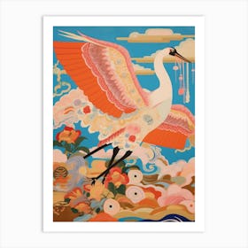 Maximalist Bird Painting Crane 1 Art Print