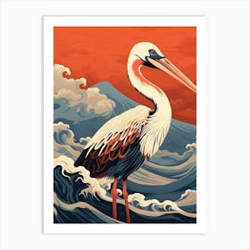 Pelican Animal Drawing In The Style Of Ukiyo E 4 Art Print