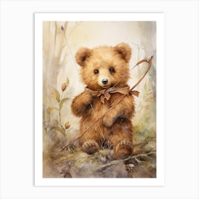 Archery Teddy Bear Painting Watercolour 4 Art Print