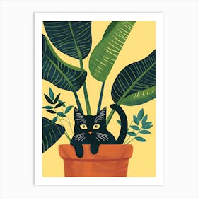 Cute Black Cat in a Plant Pot 5 Art Print