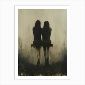 Two Women Sitting On A Bench Art Print