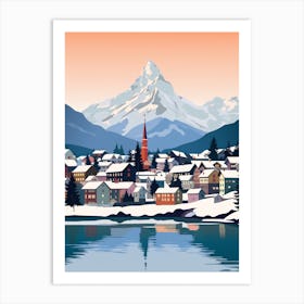 Retro Winter Illustration Lucerne Switzerland 1 Art Print