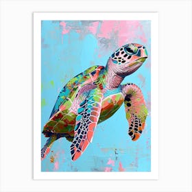 Sea Turtle Swimming Pink & Blue 1 Art Print