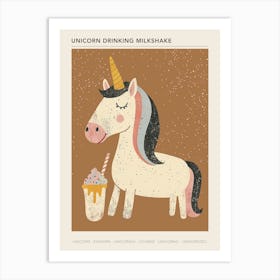 Unicorn Drinking A Rainbow Sprinkles Milkshake Uted Pastels 4 Poster Art Print
